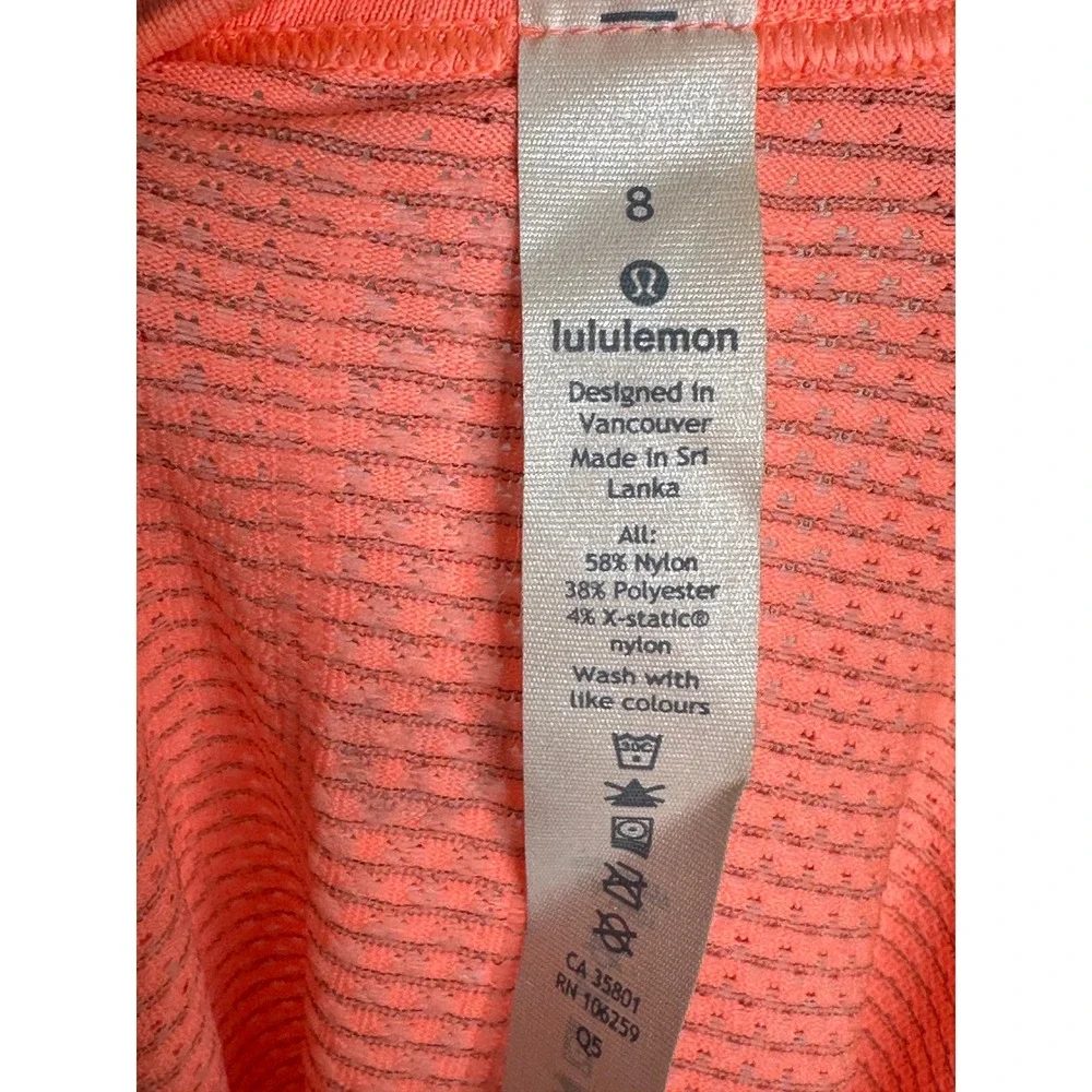 lululemon Swiftly Tech Long Sleeve 2.0 SZ 8 Coral Peach Athletic Running Shirt - Picture 7 of 7